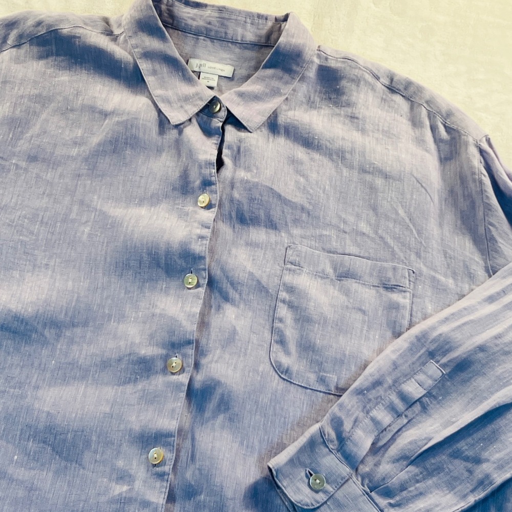 J. Jill Love Linen Lavender Purple  Button Down Shirt Size Medium